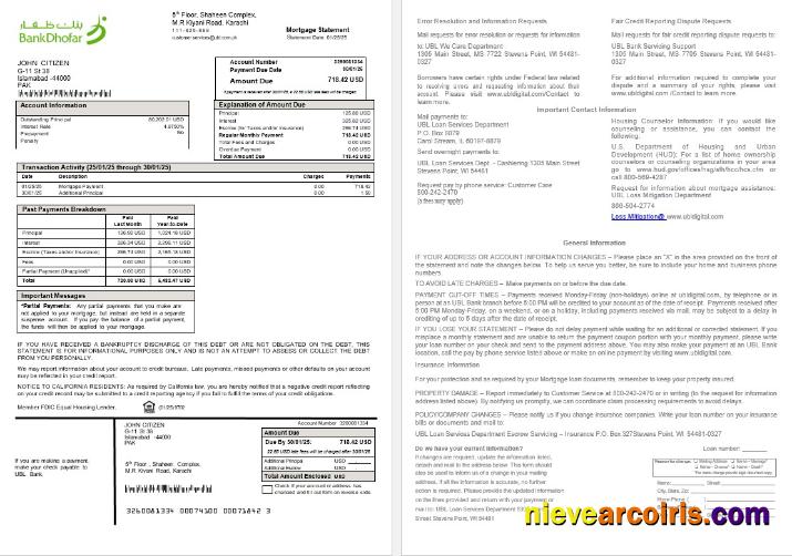Pakistan UBL mortgage statement